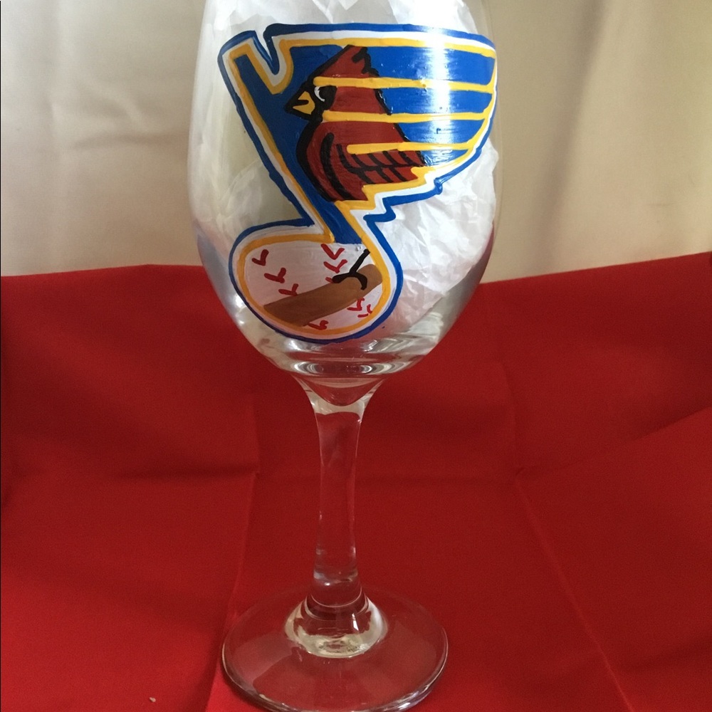 St. Louis Cardinals/Blues handpainted wine glass